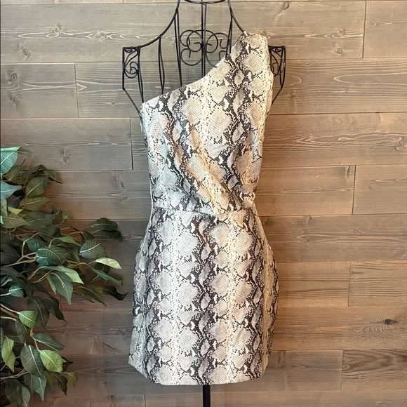 Showpo TYANNE MINI DRESS - FAUX LEATHER SNAKE PRINT ONE SHOULDER DRESS - Picture 1 of 5